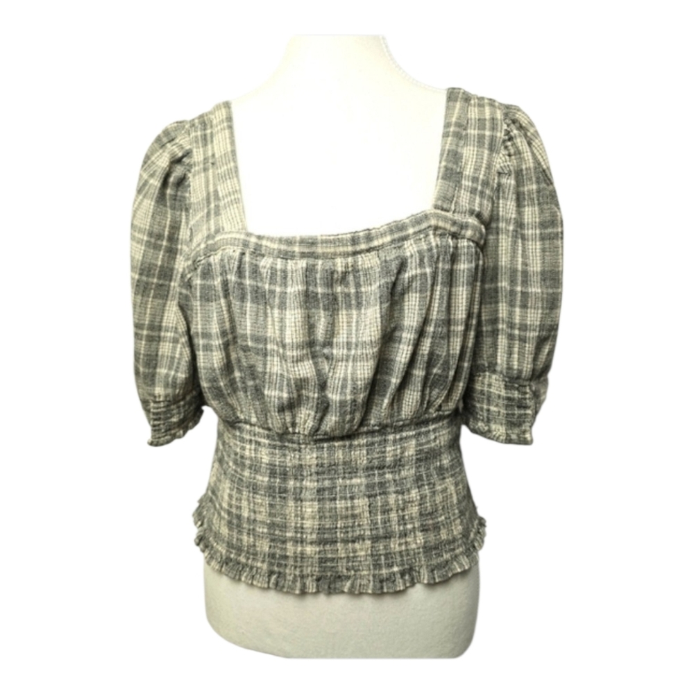Universal Thread Gingham Smocked Square Neck Blouse Size L Cottagecore Prairie